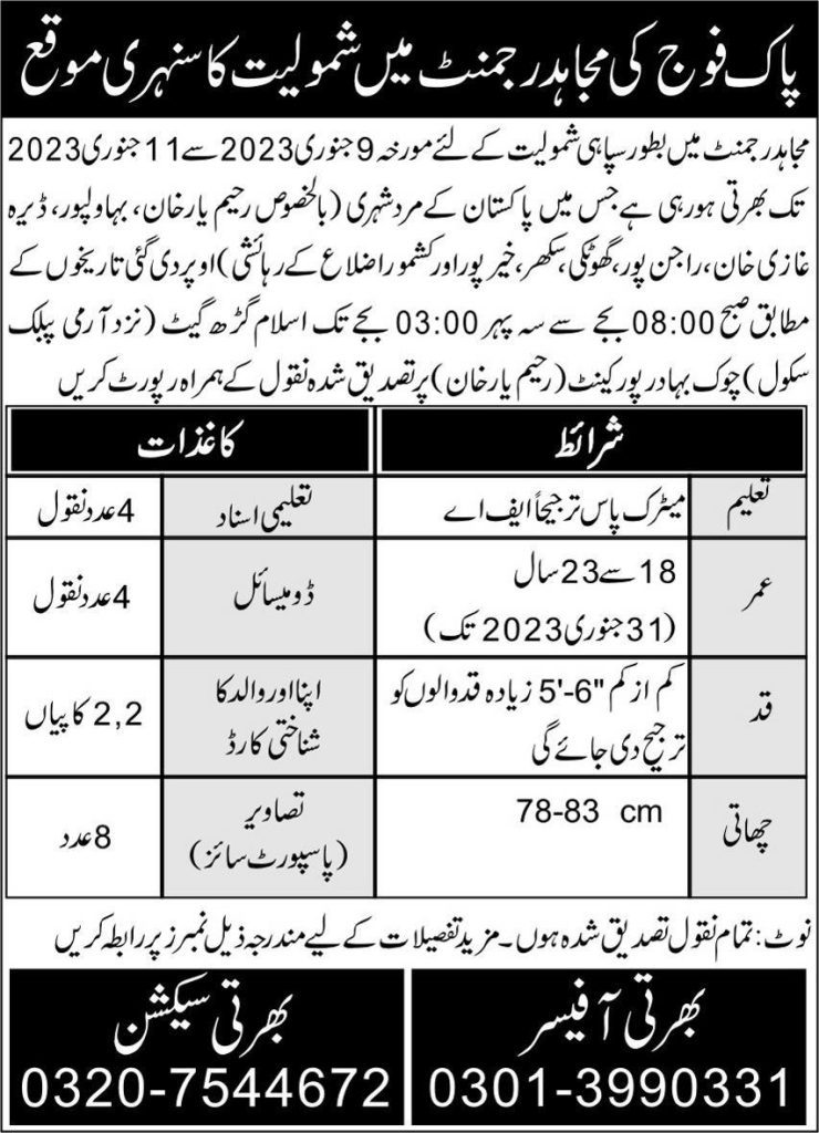 Pak Army Soldier Jobs 2024