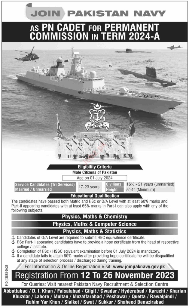 Join Pak Navy As PN Cadet 2024